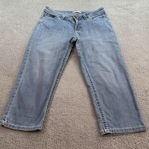 LEE Jeans Womens  12 Medium Blue Slender Secret Embroidered Cropped Capri Denim
